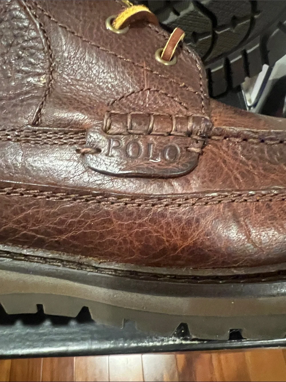 Polo by Ralph Lauren Men’s Willingcott Brown Leather Moc Toe Lace-Up Work Boots